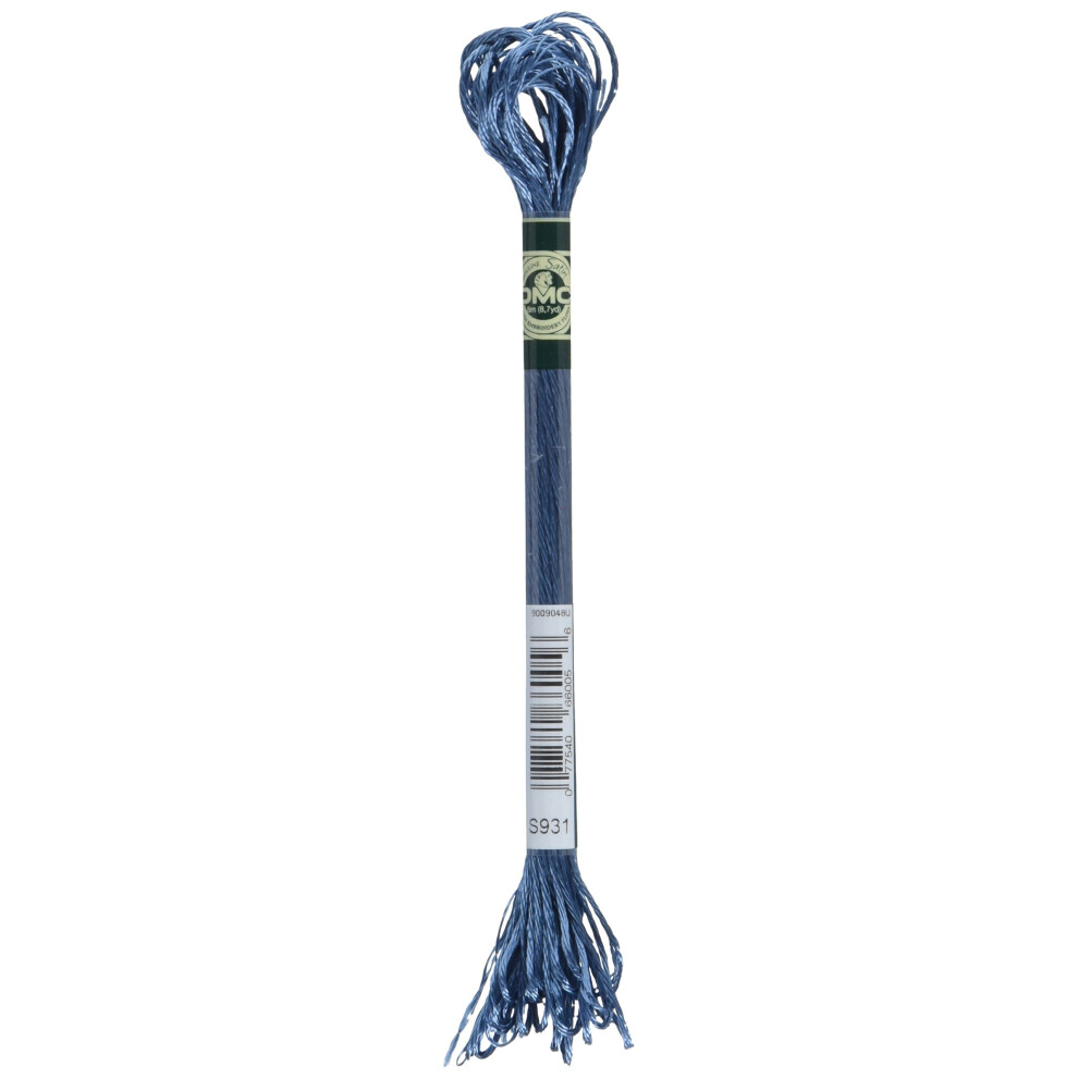 DMC Satin floss/skein for sewing/embroidery - 8 metres - 931 - Antique Blue, Medium