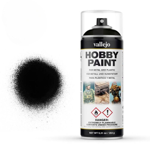 Vallejo - Hobby Paint Spray Basic Primer | Sort 400 ml. (13,52 fl.oz.) | Perfekt mat og selvnivellerende finish 2