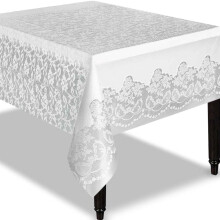 Unique Party 5075 - White Lace Plastic Tablecloth, 9ft x 4.5ft