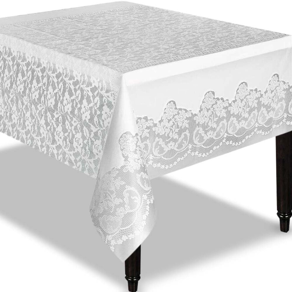 Unique Party  5075  - White Lace Plastic Tablecloth, 9ft x 4.5ft