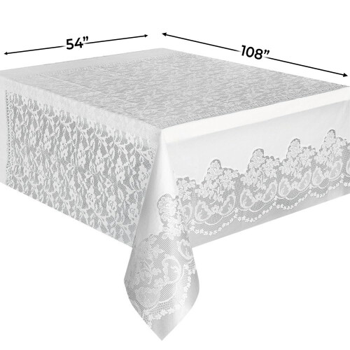 Unique Party  5075  - White Lace Plastic Tablecloth, 9ft x 4.5ft 2