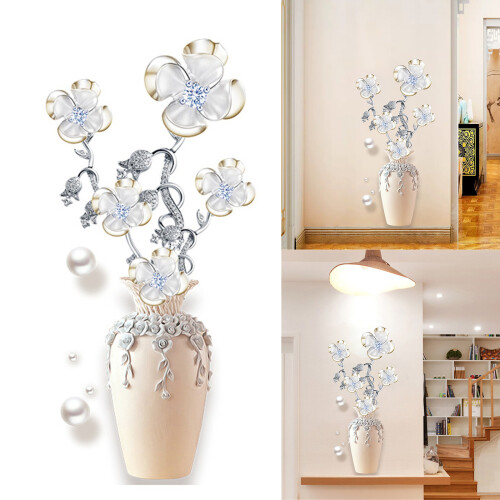 Decorative Elegant 3D Four Leaf Flower Vase Wall Art Sticker 1