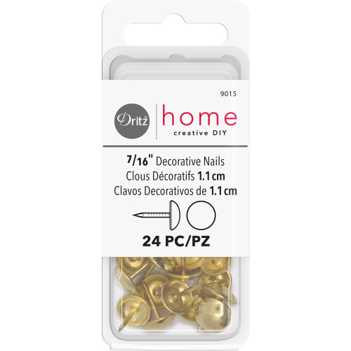 Dritz Home 9015 Smooth Decorative Nails, 7/16-Inch, Brass (24-Piece)
