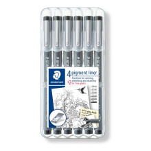 Staedtler 308 SB6P Pigment Liner Fineliner Technical Drawing Pens Assorted Line Width - Set of 6