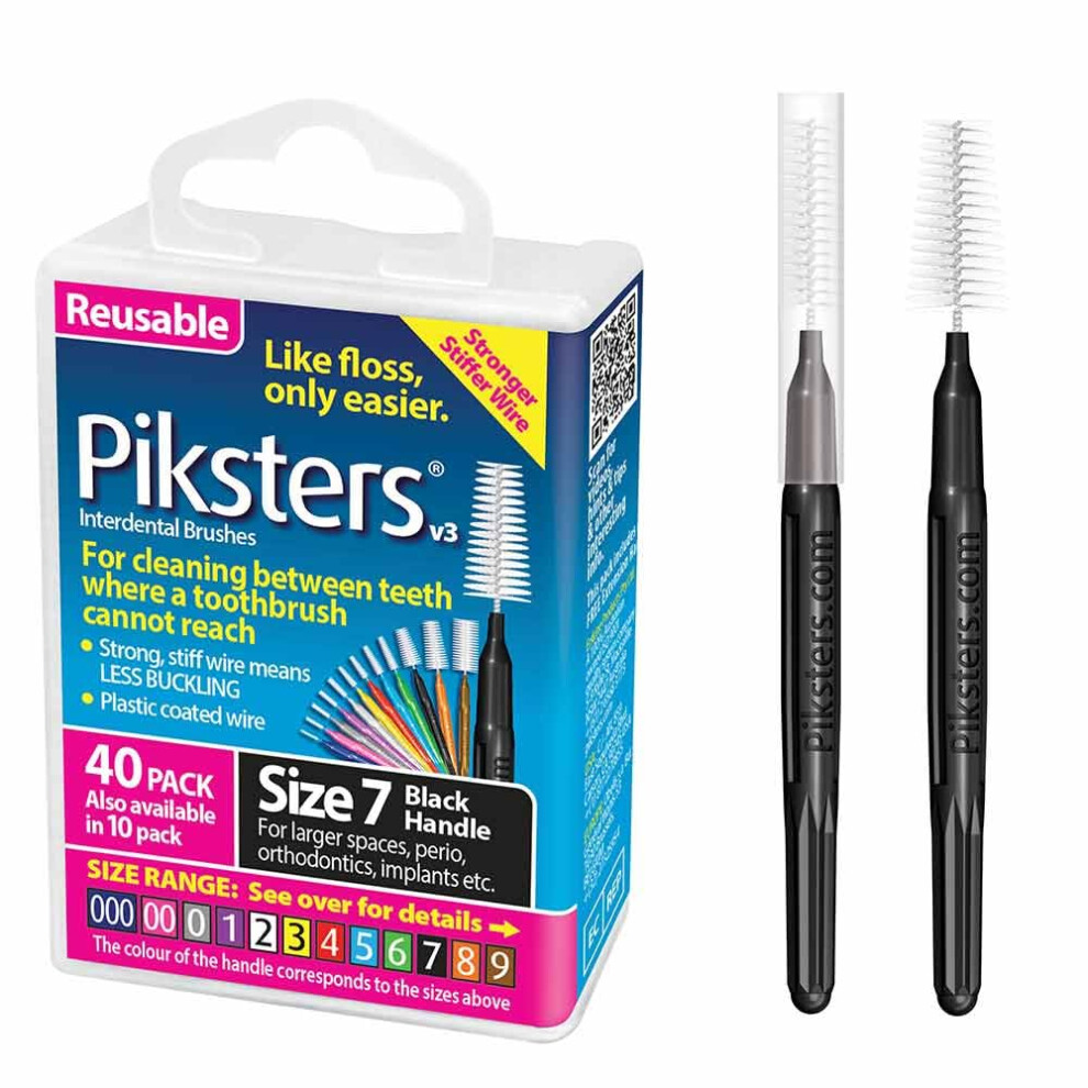 Piksters Brushes For Cleaning Between Teeth Size 7 (Black) 40Pk