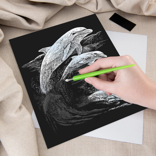 Engraving Art Silver - Dolphins 1