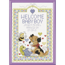 Janlynn 80-0469 14 Count Välkommen Baby Kille Sampler Broderikit, 7-tum x 10-tum, Vit