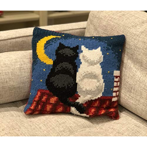 Vervaco Coussin au point de croix pour chats sur le toit, multicolore 2