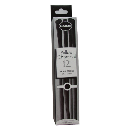 Coates 7-9 mm Diameter Willow Charcoal Thick, Pack of 12, Black
