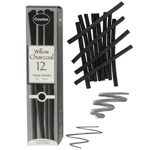 Coates 7-9 mm Diameter Willow Charcoal Thick, Pack of 12, Black 1
