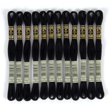 DMC 6-strengs broderi bomuldstr?d - sort - 12/pk