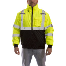 Tingley Bomber J26002 Hochsichtbare isolierte Jacke mit befestigter Kapuze 3X Fluoreszierendes Gelb-Grn/Schwarz