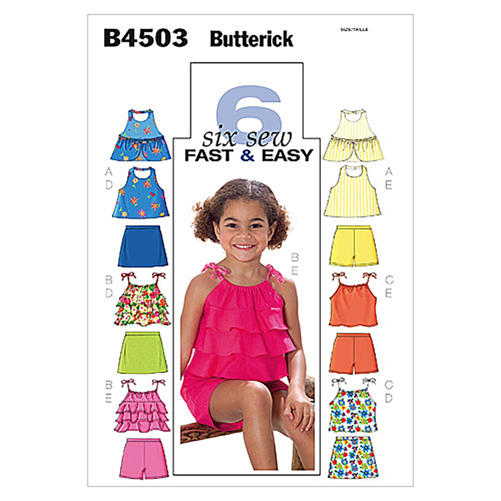Butterick Patterns B4503 Size CL 6-7-8 Childrens/Girls Top/Skirt/ Shorts, Pack of 1, White