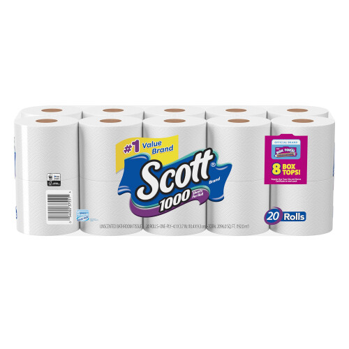 Scott Toalettpapper 1000 Ark Per Rulle, Badväv, 20 Rullar