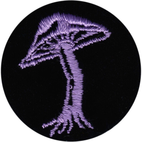 Champignon - Violet dans un cercle noir rond - Fer brod sur patch
