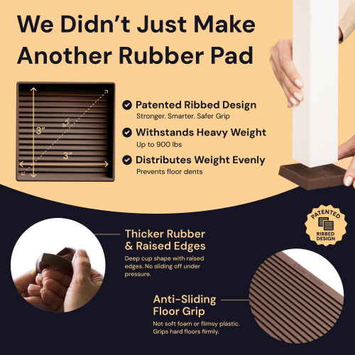 Pads Επίπλων CasterMaster Αντιολισθητικές Ραβδώσεις - 3 in x 3 in Σετ 4 Καφέ 1