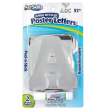 ArtSkills Jumbo Foil 10 cm Zilveren Posterletters Plus Lijmstick, 52 Letters (PA-2052)