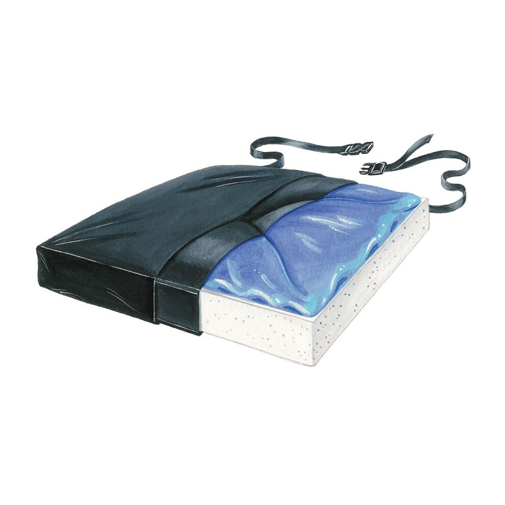 Skil-Care Gel-Foam X-Cushion With Low-Shear Cover 20"""" W X 16"""" D X 2.5"""" H Pressure-Relief Wheelchair Seat Cushion Moisture-Resistant Black 751