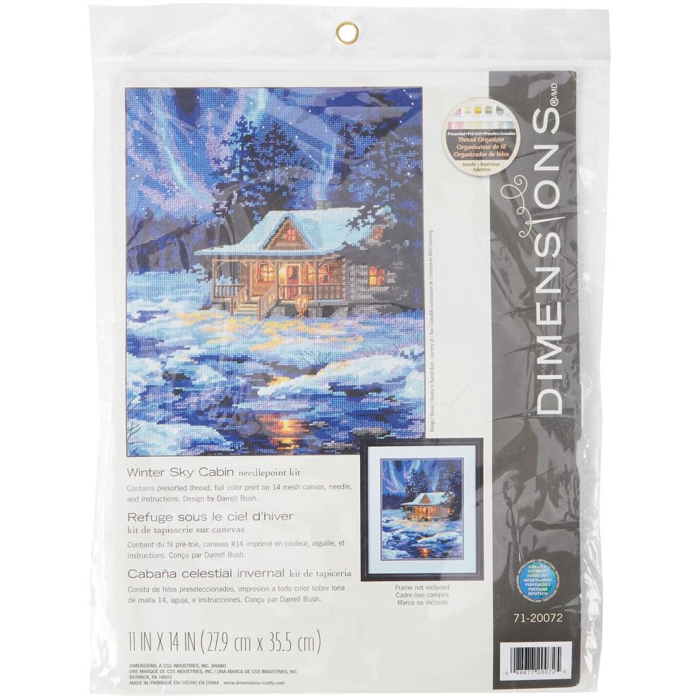 Dimensions Needlepoint Kit 11"X14"-Winter Sky Cabin Stitched In Thread