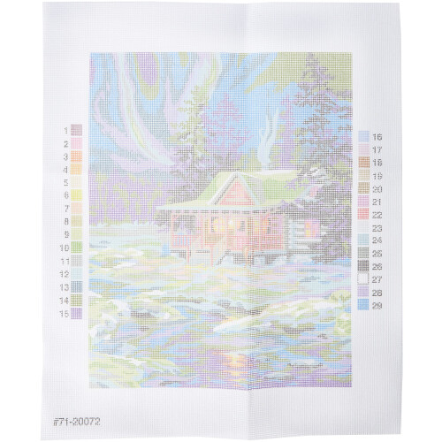 Dimensions Needlepoint Kit 11"X14"-Winter Sky Cabin Stitched In Thread 1