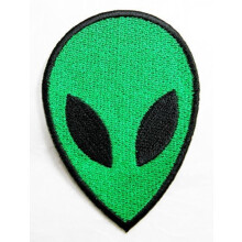 Grafisk Dust Green Alien Broderad Iron on Patch We Come in Peace UFO Universum Planet Ryggsck Jacka DIY