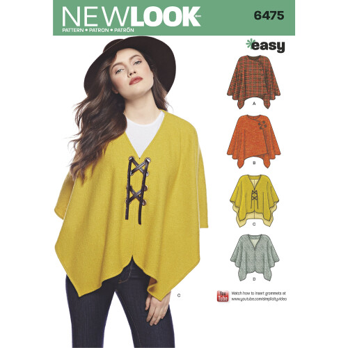 NEW LOOK Pattern 6475 Misses Easy Poncho s Cape