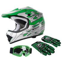 DOT Youth Kids Motocross Offroad Street Dirt Bike Helma Youth Moto ATV Helma s brlemi Rukavice Green Flame S