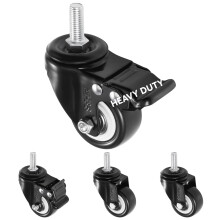 4 Castor Wheels Heavy Duty 200KG 50mm PU Rubber Swivel Trolley Furniture Caster with Brakes Black - Screw