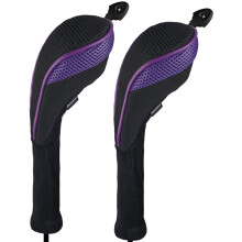Andux 2-pack hybride golfclubhoofdcovers met lange hals, wijzerplaatnr. Tag CTMT-01 zwart/paars