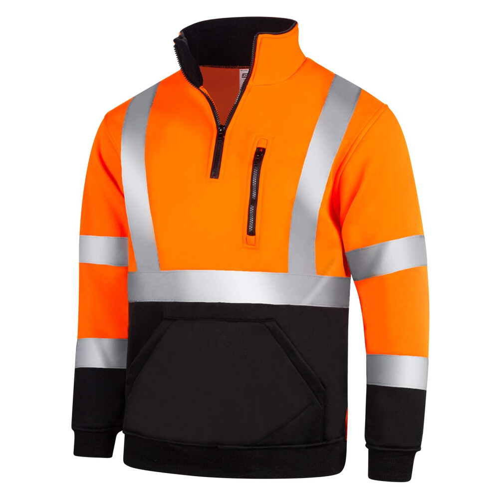 Jorestech Safety Sweater Reflective High Visibility Orange Black Bottom 1/4 Zipper Ansi Class 3 Sw-03 (4Xl) 817587020921