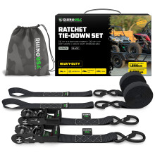 Rhino USA Ratelriemen Heavy Duty Kit (2-pack) - 1,6 inch x 8 voet (5 208 lb breuksterkte) - Ultieme spanbanden met veiligheids-S-haken voor vrachtwag