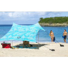 Tienda de Playa Neso con Ancla de Arena, Dosel Portátil - 7' x 7' - Esquinas Reforzadas Patentadas (Aqua Fronds)