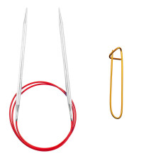 ChiaoGoo r?d blonde 32 tommer (81 cm) runde strikkepinde US st?rrelse 15 (10 mm) rustfrit st?l 7032-15 med stingholder