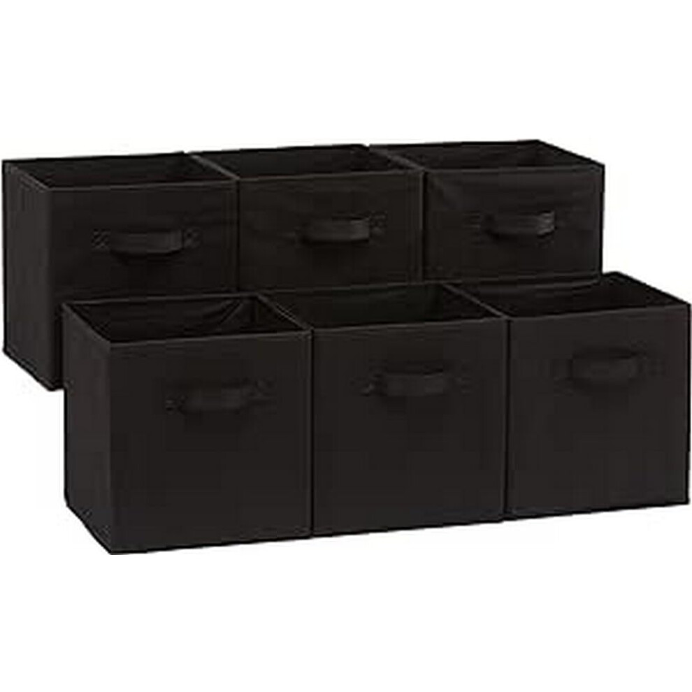 Amazon Basics Collapsible Fabric Storage Cube/Organiser with Handles, Pack of 6, Solid Black, 26.6 x 26.6 x 27.9 cm - Image 2