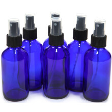 Vivaplex 6 stuks kobaltblauwe glazen flessen van 4 oz met zwarte fijne mistsproeier