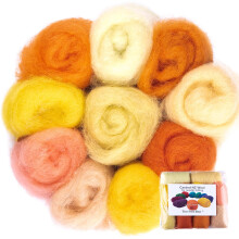The Felt Box Naaldviltwol - Oranje & Geel Schaduwpakket 100g Gekaarde Batts Korte Grove Vezel voor DIY Ambachten Poppen & Dieren