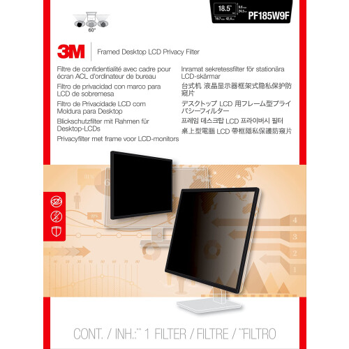 3M ingelijste desktopmonitor, privacyfilter voor 18,5"" breedbeeld flatpanelmonitor, beeldverhouding 16:9 1