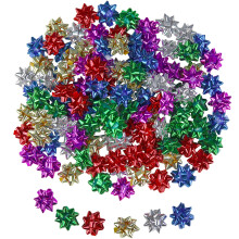 Iconikal 120-Count 1-Inch Mini Bows - Vibrant Foil Colored Bows in Purple Green Red Gold Silver Blue - Great for Gift Wrapping Crafts and Deco