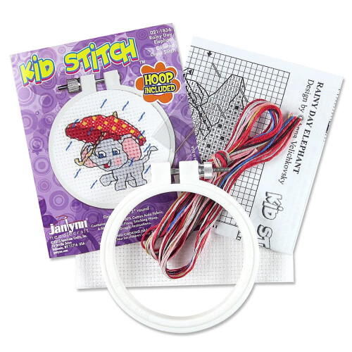 Kit Punto Croce Elefante Janlynn con Cerchio, Multicolore 2