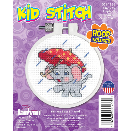 Kit Punto Croce Elefante Janlynn con Cerchio, Multicolore 1