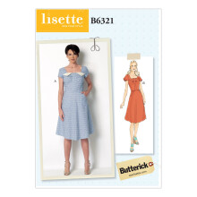 Butterick Patronen B6321 Dames Vierkante Halsjurken, Maat E5 (14-16-18-20-22)