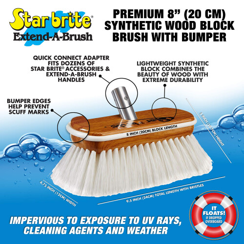 Brosse en bois synthtique Star Brite, rigide, blanche, 8"" 1