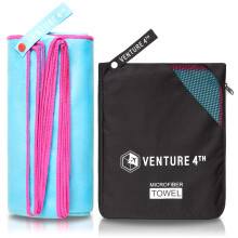 VENTURE 4TH Microvezel reishanddoek - Sporthanddoek: Packtowel voor Gym Strand Camping Backpacken Zwemmers - Sneldrogend en lichtgewicht (blauw-roze