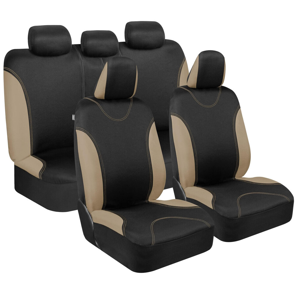 Bdk Ultrasleek Seat Covers For Cars Full Set Two-Tone Front Seat Covers With Matching Back Seat Cover Stylish Car Seat Protectors With Split Beige 826942129186