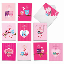 The Best Card Company - 10 Assorted Valentijnskaarten (10 x 13 cm) - Boxed Valentijnskaarten, Set met Enveloppen - Owl You Need is Love