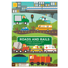 Petit Collage Spielzeug-Stickerbuch - Set mit wiederverwendbaren Aufklebern für Straßen und Schienen