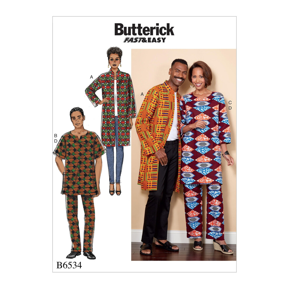 Butterick Patterns 6534 Xn,Misses/Men's Coat,Tunic And Pants,Sizes Xl-Xxxl, Tissue, Multicoloured, 17 X 0.5 X 22 Cm