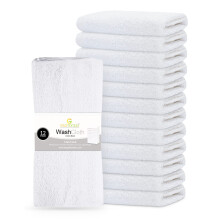GOLD TEXTILES Set da 12 salviette economiche bianche (12x12 pollici) - Panni per pulizia in misto cotone di grado commerciale Asciugatura rapida