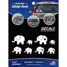 Adesivi per auto della famiglia degli elefanti - Set di 8 elefanti bianchi per finestrino dell'auto - 2 adulti 6 bambini 8 decalcomanie animali