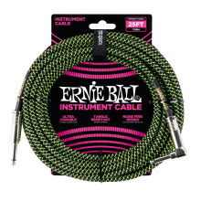 Cavo per strumenti intrecciato Ernie Ball dritto/angolo 25 piedi verde neon/nero (P06066)